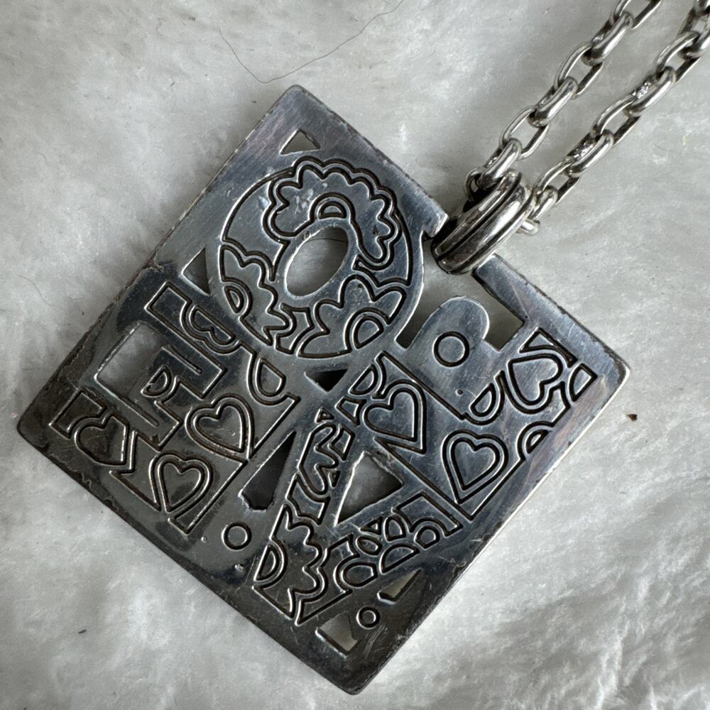 Brighton Necklace Square Love Pendant Retired Hearts Flowers - Picture 4 of 6